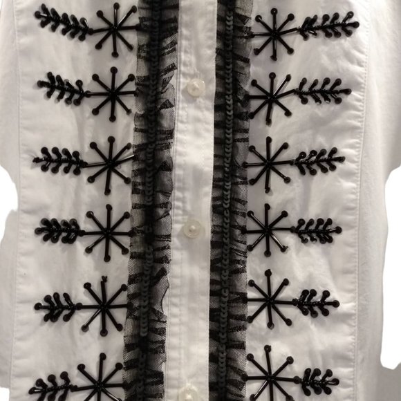 J CREW while embellished snowflake tuxedo blouse.  Women's XXS. - Picture 3 of 7